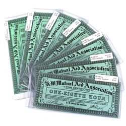 Lot of Kitchener-Waterloo Mutual Aid Association Time Certificate Scrip Notes. You will receive 1/8 