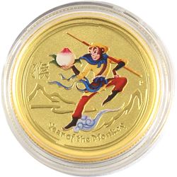 Rare! 2016 Australia 1/4oz Monkey King Coloured .9999 Fine Gold Coin in Capsule - Very Limited Minta