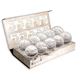 2014-2015 Canada $15 Exploring Canada 12-coin Fine Silver Set in Deluxe Display Case (TAX Exempt).