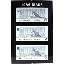 *1986 Birds of Canada $5 4-Digit RADAR Serial Number Banknote Set in Hard Plastic Holder Featuring t