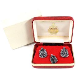 Set of Sterling Silver Royal Canadian Mint Cufflinks and Pin with the Canadian Coat of Arms Design. 
