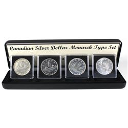 Canadian Silver Dollar 4-coin Monarch Type Set Featuring all the Monarch Portraits on Canadian Silve