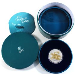 2012 Fiji 1oz Double Taku Hawksbill Turtle Fine Silver Gilded Coin (capsule lightly scuffed). Mintag
