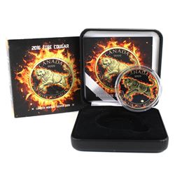 2016 Canada 1oz Fire Cougar .9999 Fine Silver Coloured and Gilded Maple Leaf in Smitty's Treasures D