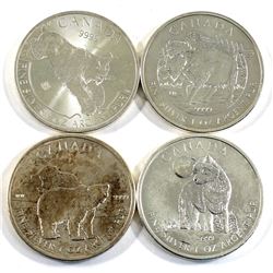 2011-2017 Canada 1oz Wildlife .9999 Fine Silver Coins - 2011 Wolf, 2011 Grizzly, 2012 Bison & 2017 L