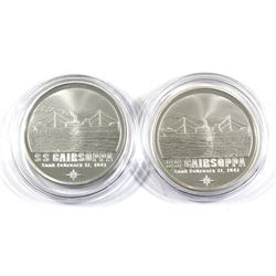 1oz Gairsoppa Shipwreck .999 Fine Silver Rounds (one coin is lightly toned). 2pcs (TAX Exempt)