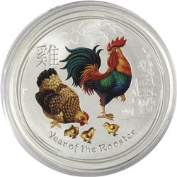 2017 Australia 1oz Year of the Rooster Colourized Coin (capsule scratched). TAX Exempt