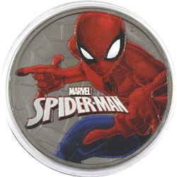 2017 Tuvalu 1oz Marvel Spiderman Ruthenium Plated & Coloured .9999 Fine Silver Coin (TAX Exempt).