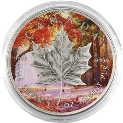 2015 Canada 1oz Antiqued & Coloured .9999 Fine Silver Maple Leaf (TAX Exempt).