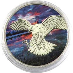 2014 Canada 1oz Coloured Peregrine Falcon .9999 Fine Silver Coin (some toning on back of coin). TAX 