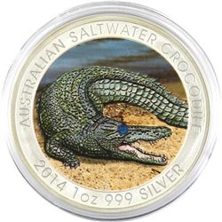 2014 Australia 1oz Coloured with Jewel Eye .999 Fine Silver Saltwater Crocodile (TAX Exempt).