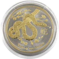 2013 Australia 1oz Ruthenium & Gold Plated Year of the Snake .999 Fine Silver Coin (capsule is crack