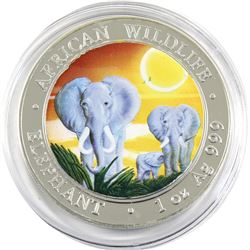 2014 Somali Republic 1oz Coloured African Elephant .999 Fine Silver Coin (lightly toned). TAX Exempt