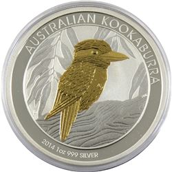 2014 Australia 1oz Gilded Kookaburra .999 Fine Silver Coin (TAX Exempt).