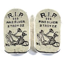 2oz Monarch Precious Metals Tombstone Skeleton .999 Silver with 2 Drawstring Pouches. Limited mintag