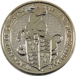 2018 Great Britain 2oz Queen's Beasts - Black Bull of Clarence .9999 Fine Silver Coin (lightly toned