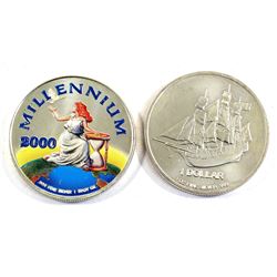 2000 Republic of Liberia Coloured Millennium & 2014 Cook Islands Ship 1oz .999 Fine Silver Rounds (t