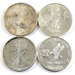 Lot of 1oz American Themed .999 Fine Silver Rounds (toned or scratched). 4pcs (TAX Exempt)