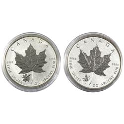 2016 Monkey & 2017 Moose Canada 1oz Privy Mark .9999 Fine Silver Maple Leafs (lightly toned). 2pcs (