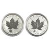 Image 1 : 2016 Monkey & 2017 Moose Canada 1oz Privy Mark .9999 Fine Silver Maple Leafs (lightly toned). 2pcs (