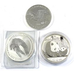 2011 China 1oz Panda, 2014 Canada 1oz Bald Eagle & 2014 Australia 1oz Saltwater Crocodile Fine Silve