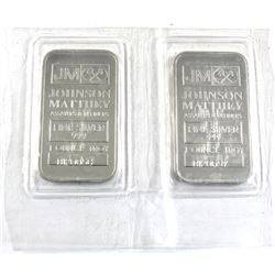 1oz Johnson Matthey .999 Fine Silver Bars in Sealed Mint Plastic in Sequence (one bar is toned). 2pc