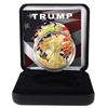 Image 1 : 2018 USA 1oz Coloured & Gilded Trump and Flag .999 Fine Silver Coin in Smitty's Treasures Display Bo