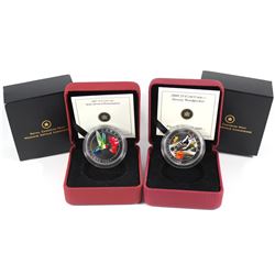2007 Canada 25-cent Ruby-throated Hummingbird & 2008 Canada 25-cent Downy Woodpecker Coin set. 2pcs.