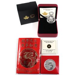 2012 Canada $10 Year of the Dragon & 2017 Canada $8 Lion Dance Fine Silver Coins (TAX Exempt). 2012 