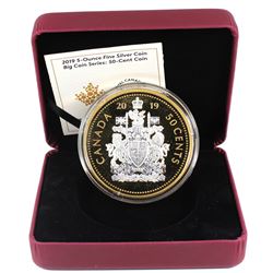 2019 Canada 50-cent Big Coin Reverse Gold Plated 5oz. Fine Silver (TAX Exempt). Outer box not includ