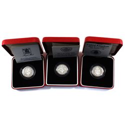 1987, 1988 & 1989 United Kingdom 1 Pound Piedfort Silver Proof Coins in Original Red Display Boxes w