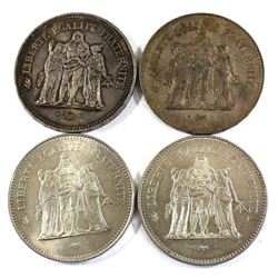 Lot of 2x 1974, 1975 & 1977 France 50 Francs Silver Coins. 3.472oz Fine Silver total. 4pcs