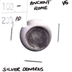 100-200 AD Ancient Rome Silver Denarius Very Good.