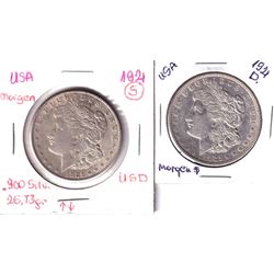 1921D & 1921S USA Morgan Silver Dollars. 2pcs