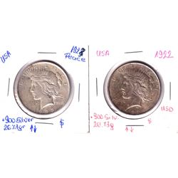 1922 & 1923 USA Peace Silver Dollars. 2pcs