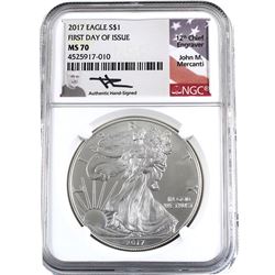 2017 USA 1oz American Eagle NGC Certified MS-70 First Day of Issue, Authentic Hand-Signed (toned). T