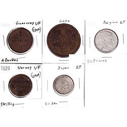 Estate Lot of World Coinage from the Following Countries - Guernsey, China, Belgium, Norway & Japan.