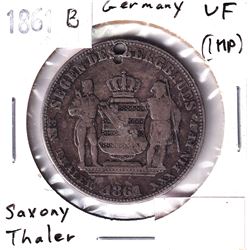 1861B Germany Saxony Thaler Very Fine (impaired).
