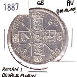 1887 Great Britain Roman I Double Florin Almost Uncirculated (Hairlines).