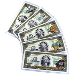 Lot of USA Legal Tender $2 Coloured Banknotes Commemorating Different U.S. States with Information l