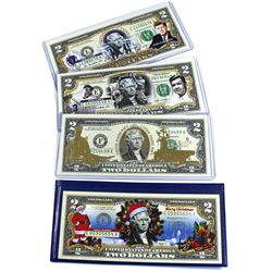 Lot of USA Legal Tender $2 Coloured or Gilded Commemorative Banknotes. You will receive notes commem