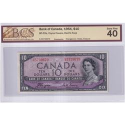 1954 $10 BC-32a, Bank of Canada, Devil's Face, Coyne-Towers, Changeover, S/N: E/D5739679, BCS Certif