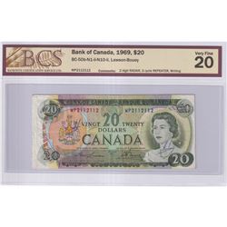 1969 $20 BC-50b-N1-ii-N10-ii, Bank of Canada, Lawson-Bouey, 2 Digit RADAR & 3 Cycle Repeated Serial 