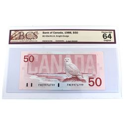 1988 $50 BC-59d-N1-iii, Bank of Canada, Knight-Dodge, 3 Digit RADAR Serial Number FME9976799, BCS Ce