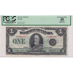 1923 $1 DC-25o, Dominion of Canada, Campbell-Clark, S/N: F1162195, PCGS Certified EF-40 (Minor Stain