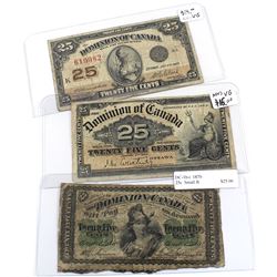1870, 1900 & 1923 Dominion of Canada 25-cent Banknotes - Each Year Example of This Banknote Included