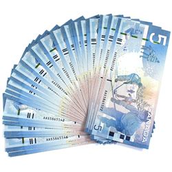 2009 Bank of Canada $5 Jenkins-Carney Signatures with Consecutive Serial Numbers AAS5865522-547 UNC.