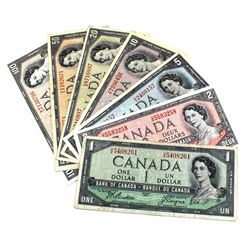 1954 Bank of Canada Modified Portrait $1 Through $100 Full Denomination Run. 7pcs