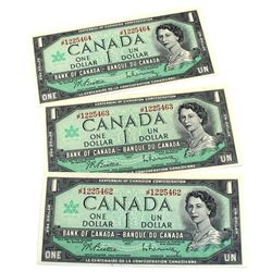 1967 Bank of Canada $1 Centennial Banknotes Beattie-Rasminsky Signatures with Consecutive Serial Num