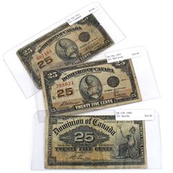 1900 & 1923 Dominion of Canada 25-cent Banknotes - 1900 DC-15b Boville, 1923 DC-24c McCavour & 1923 